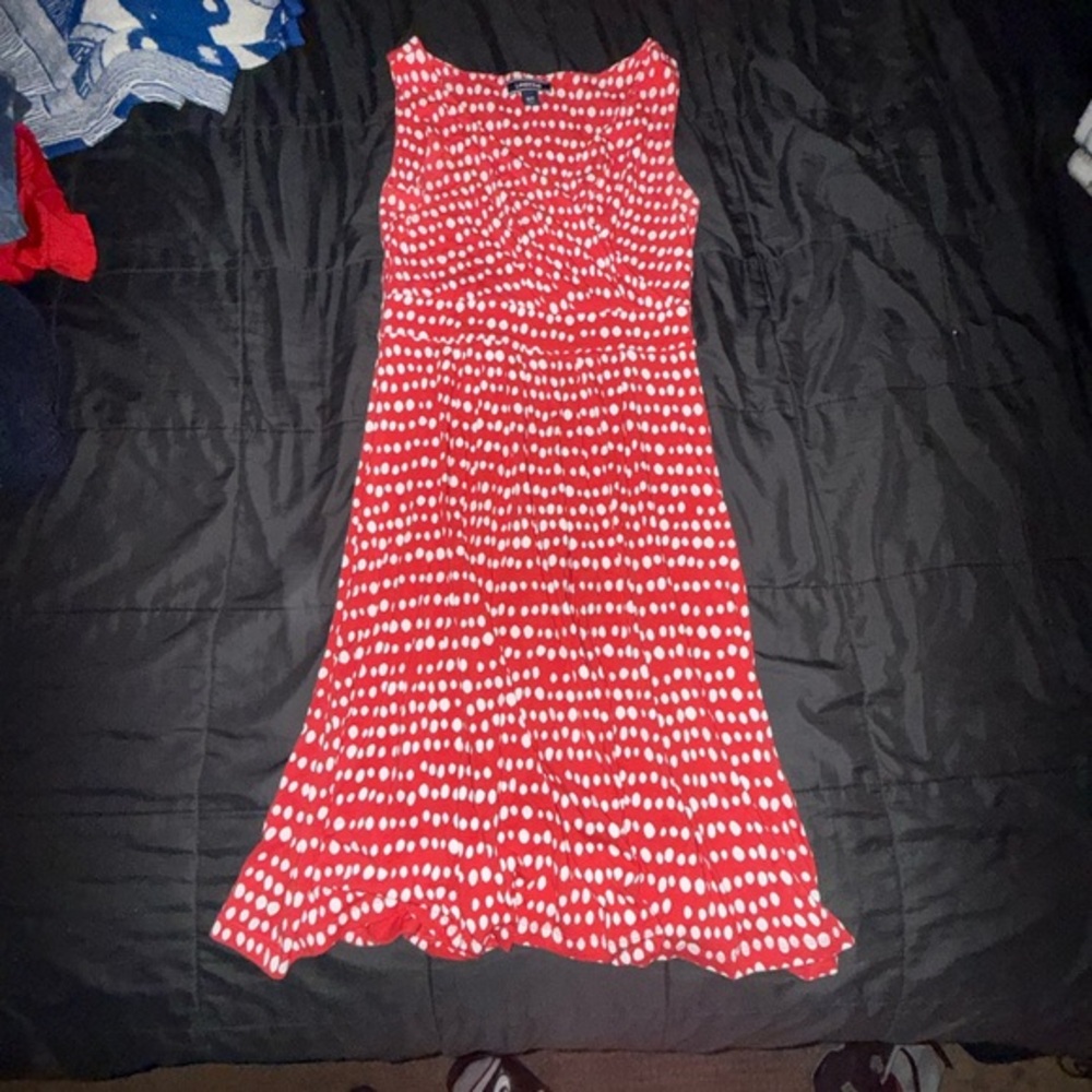 Lands' End Red and White Sleeveless Midi Dress